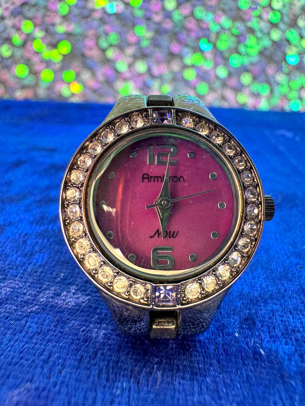 Armitron Purple Pink Magenta White Swarovski Crystal Bezel Bracelet Watch